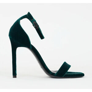 Saint Laurent Amber 105 Malachite Green Velvet Ankle Strap Sandal Pump Heel 36